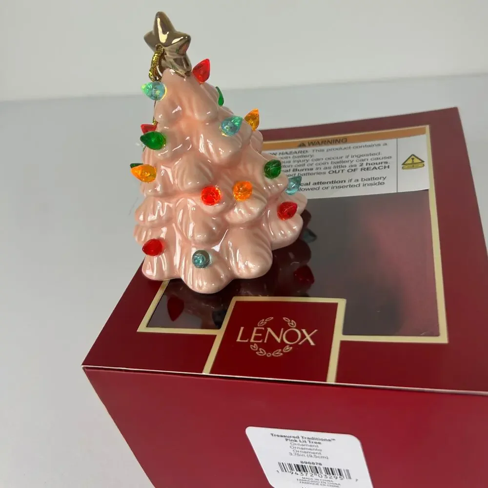 Lenox Treasured Traditions Pink Christmas Tree Ornament Light Up NIB